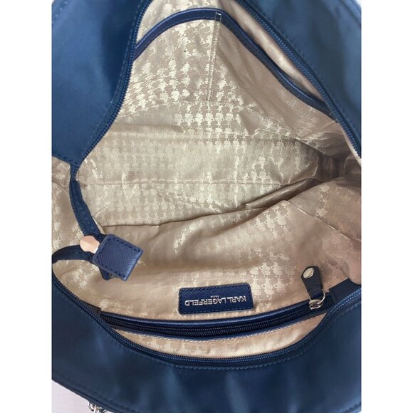 Karl Lagerfeld Paris Large Navy Blue Nylon Tote Chain Handles Shoulder Bag - Picture 10 of 12